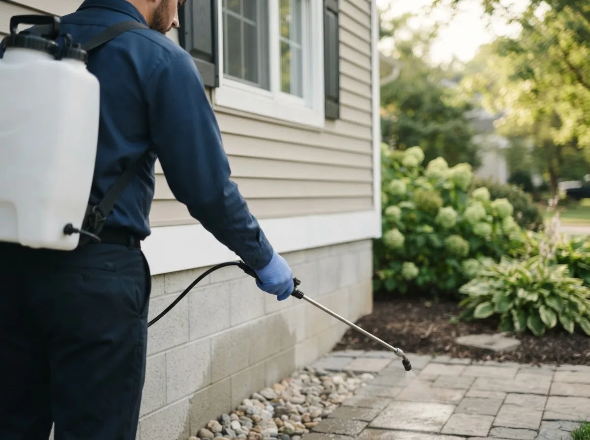 Pest control technician inspecting a home in Friendship, WI